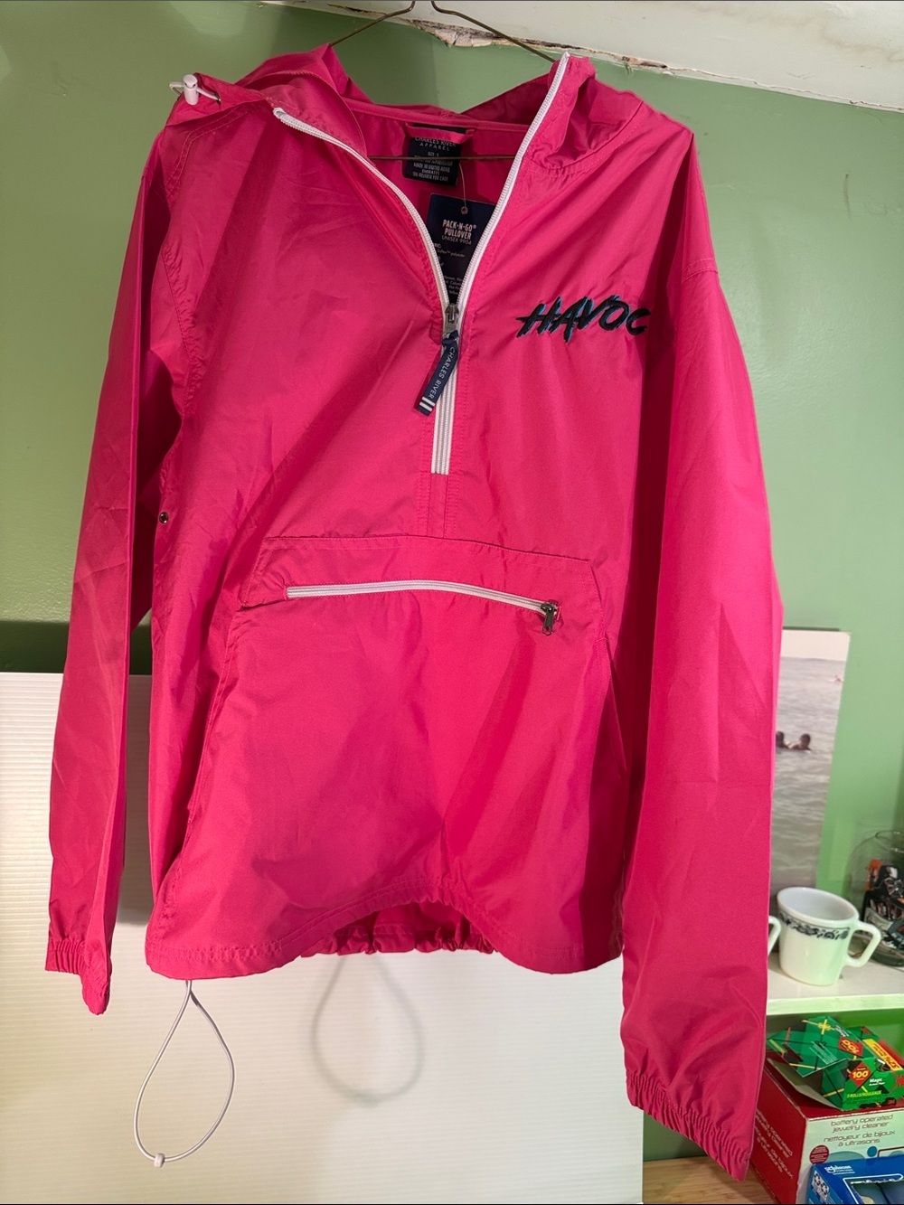 Woman's Hot Pink Windbreaker Jacket with Hood, new with tag